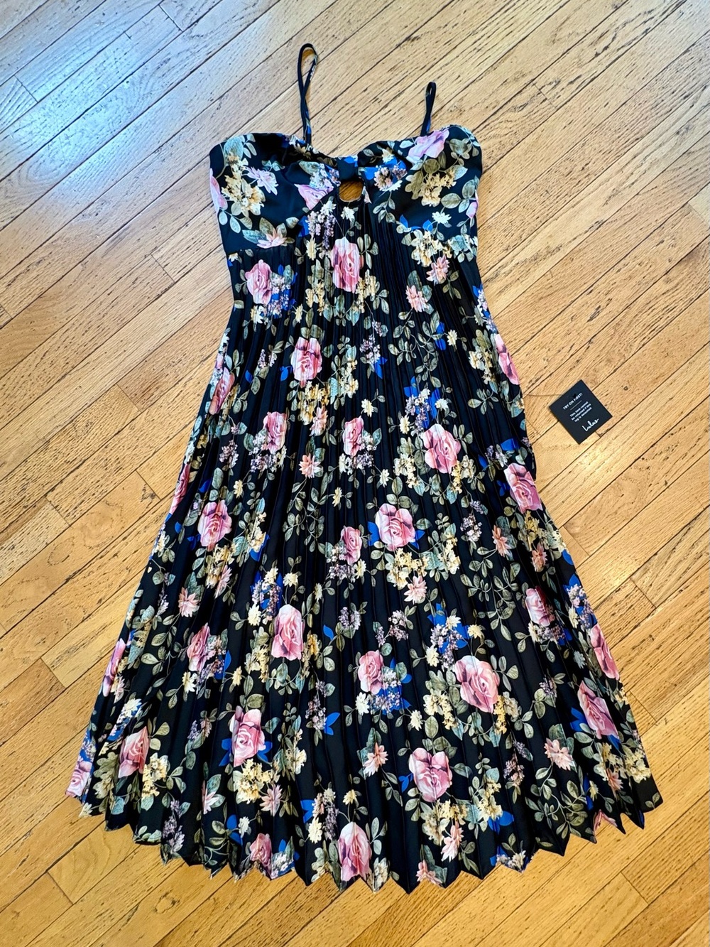 Lulu's Radiant Drama Pleated Floral Midi Dress with Halter Neckline